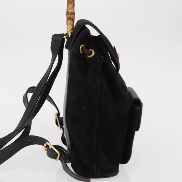 GUCCI Bamboo Backpack Suede Leather Black Gold 003 1705 0030 Auth BA7789 main image 14